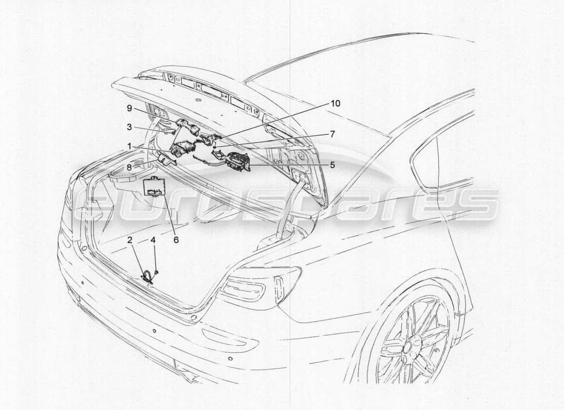 maserati qtp. v8 3.8 530bhp 2014 auto schéma des pièces de commande d'ouverture du couvercle arrière