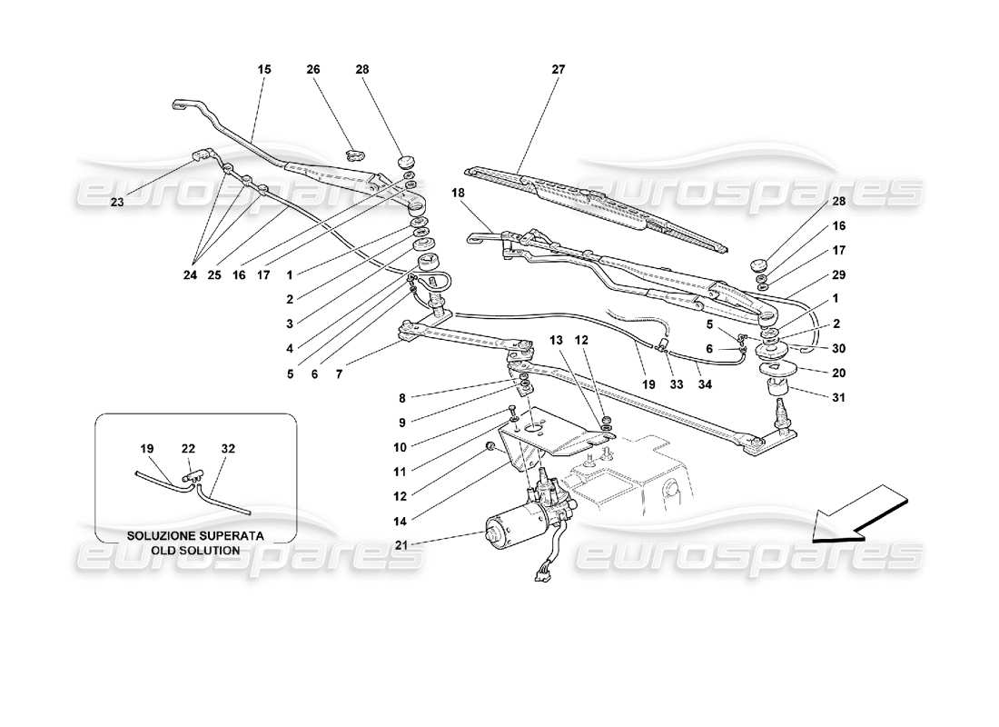ferrari 355 (2.7 motronic) schéma des pièces de l'essuie-glace et des commandes