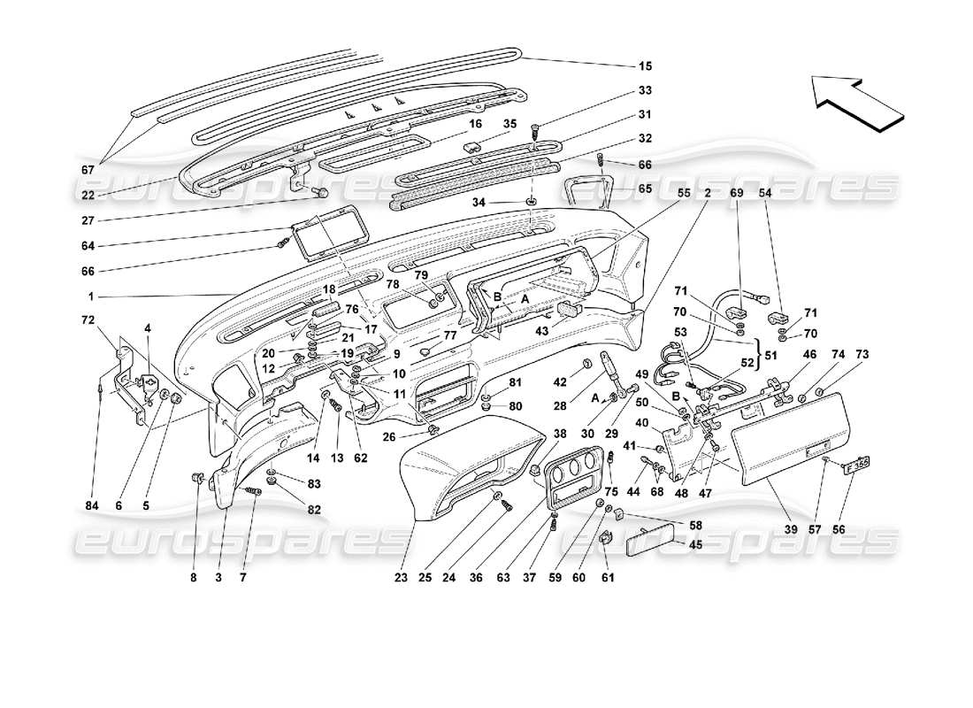 ferrari 355 (2.7 motronic) diagramme des pièces du tableau de bord