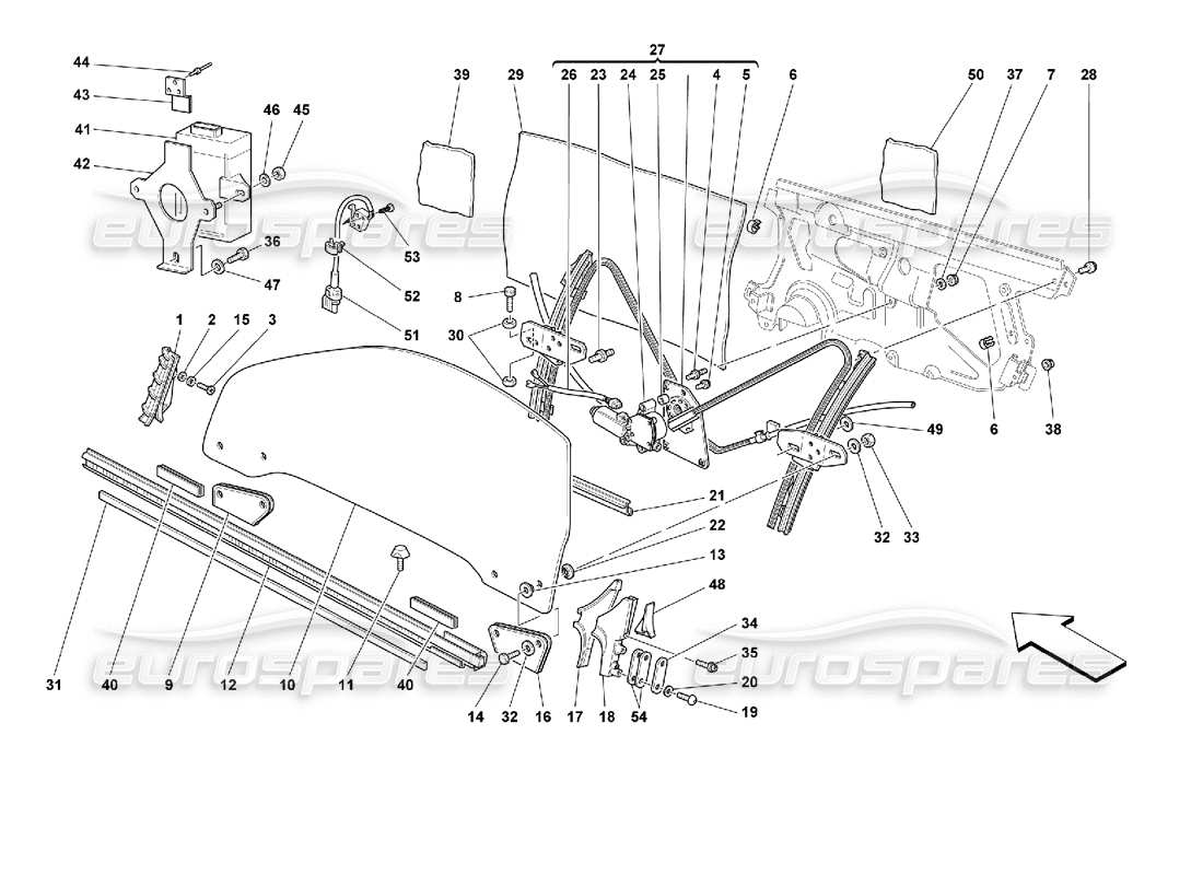 ferrari 355 (2.7 motronic) portes - schéma des pièces du dispositif de levage du verre