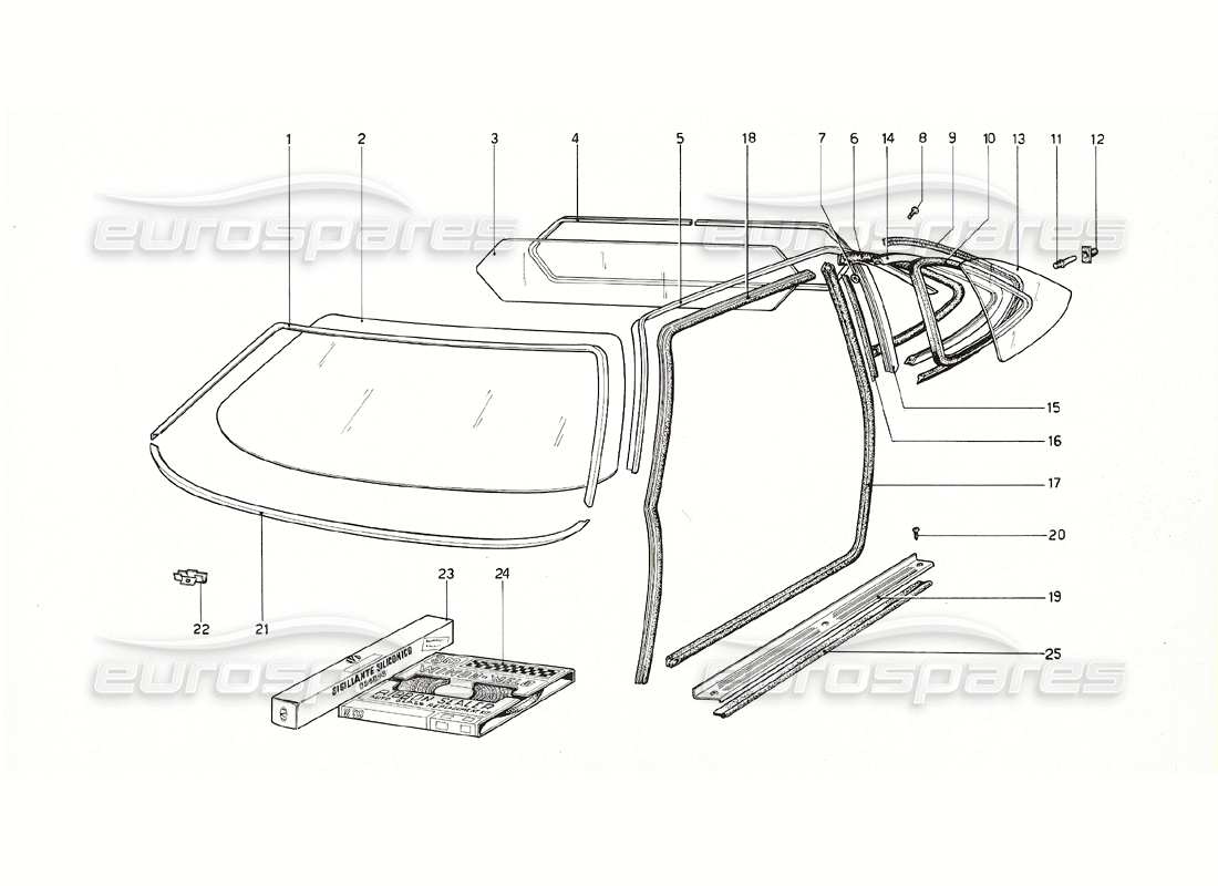 ferrari 308 gt4 dino (1976) diagramme des pièces de lunettes