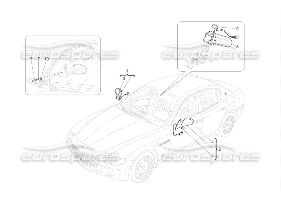 maserati qtp. (2009) 4.7 auto schéma des pièces des rétroviseurs internes et externes