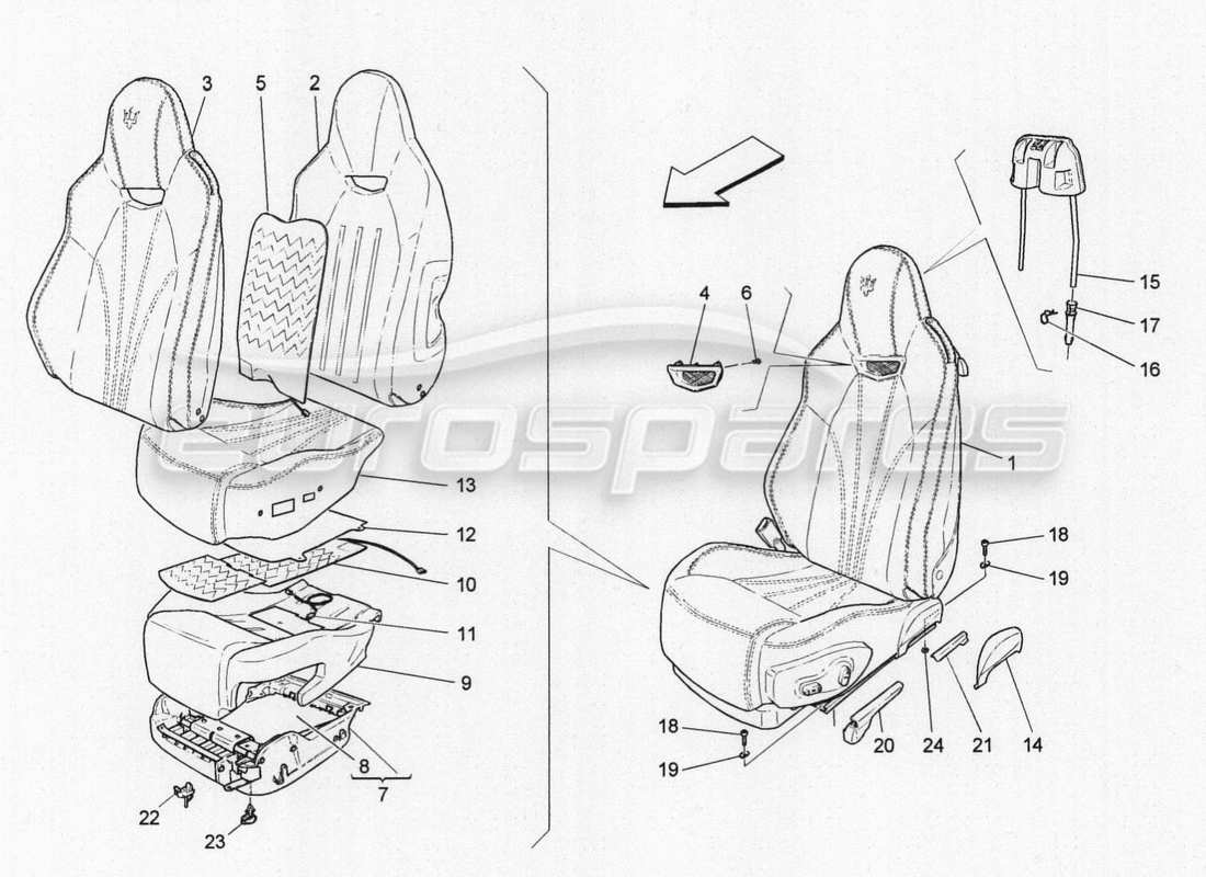 maserati granturismo special edition sièges avant : panneaux de garniture schéma des pièces