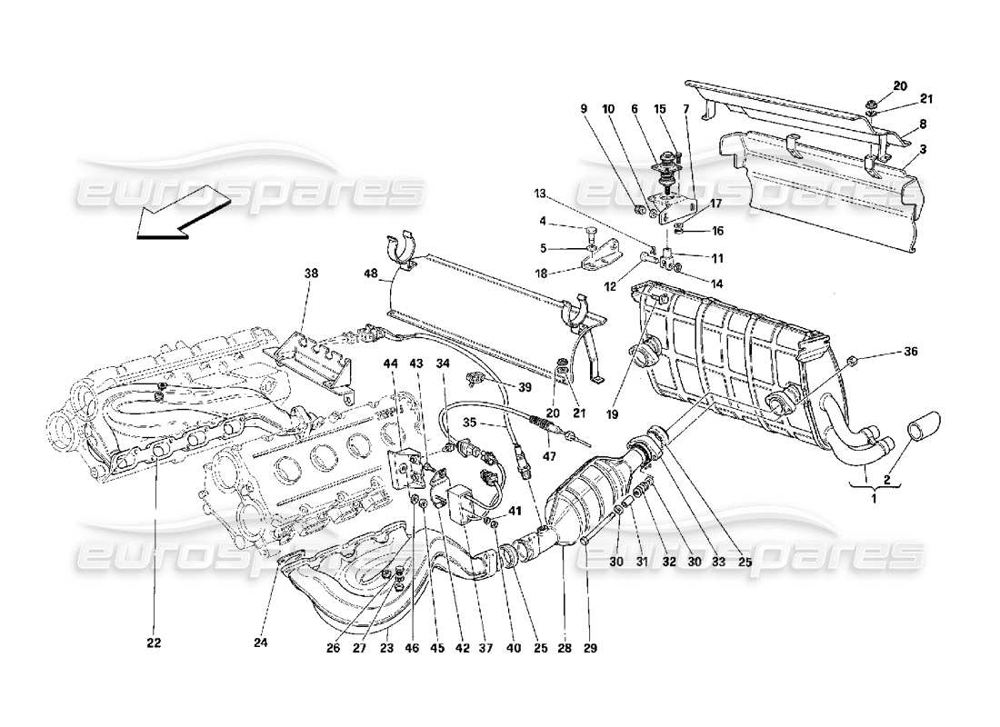 ferrari 348 (2.7 motronic) système d'échappement schéma des pièces