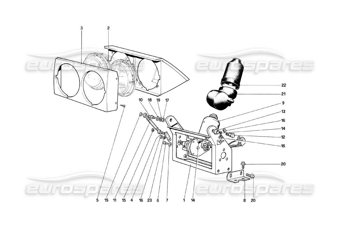 ferrari mondial 8 (1981) dispositif de levage des phares schéma des pièces