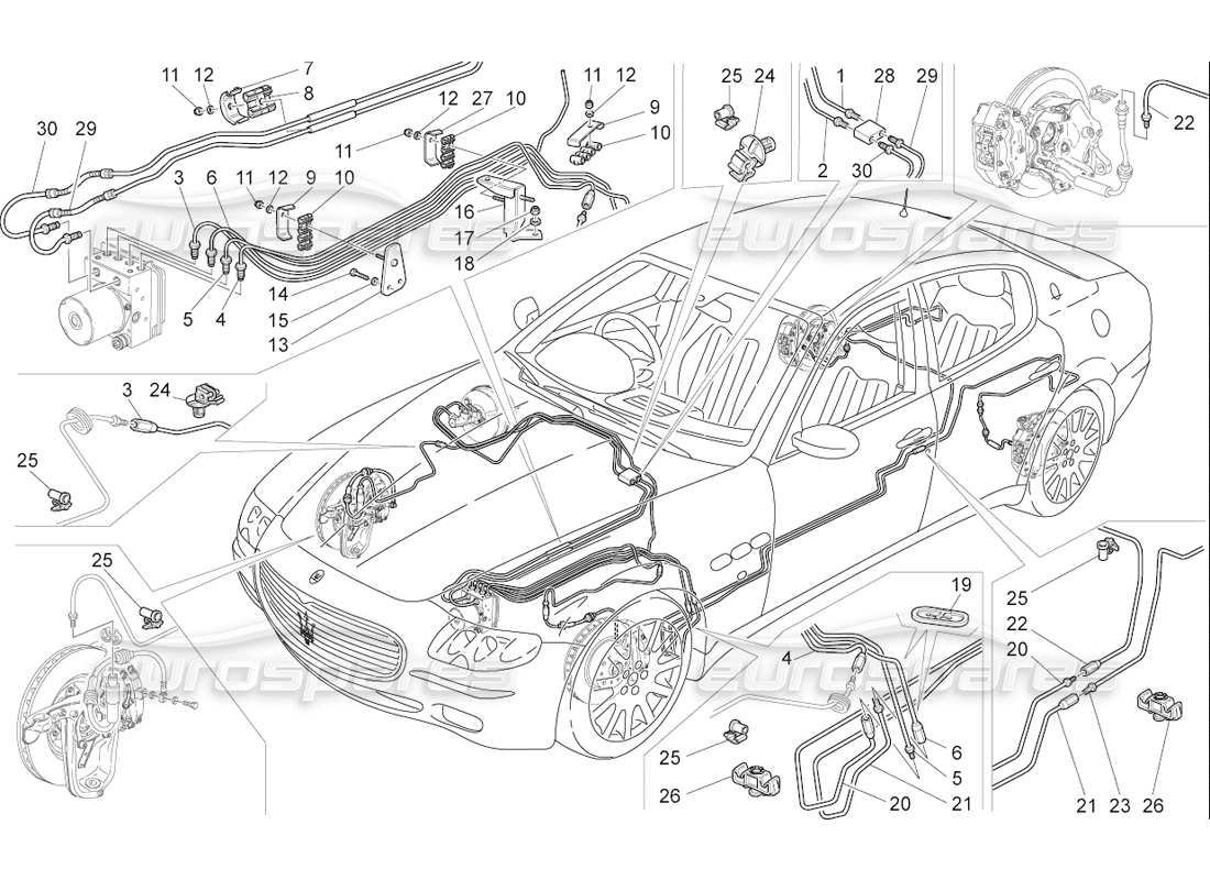 maserati qtp. (2006) 4.2 f1 schéma des pièces des dispositifs de freinage sur les roues arrière