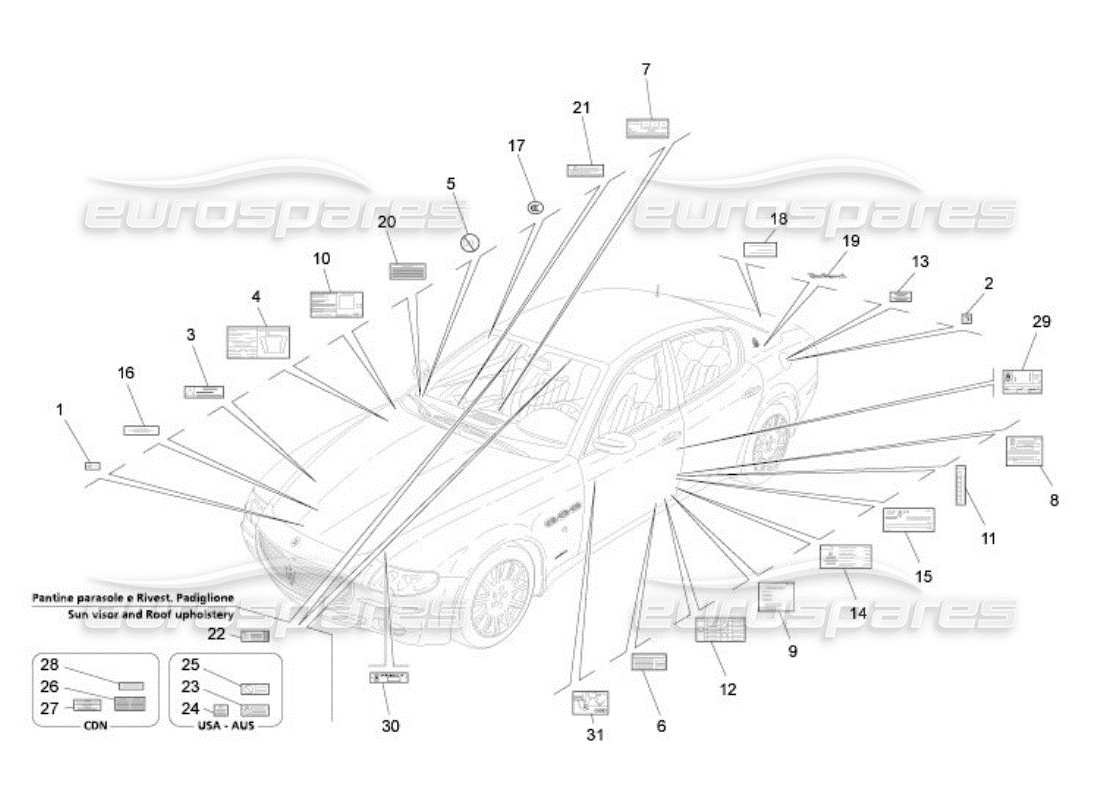 maserati qtp. (2005) 4.2 diagramme de pièces d'autocollants et d'étiquettes