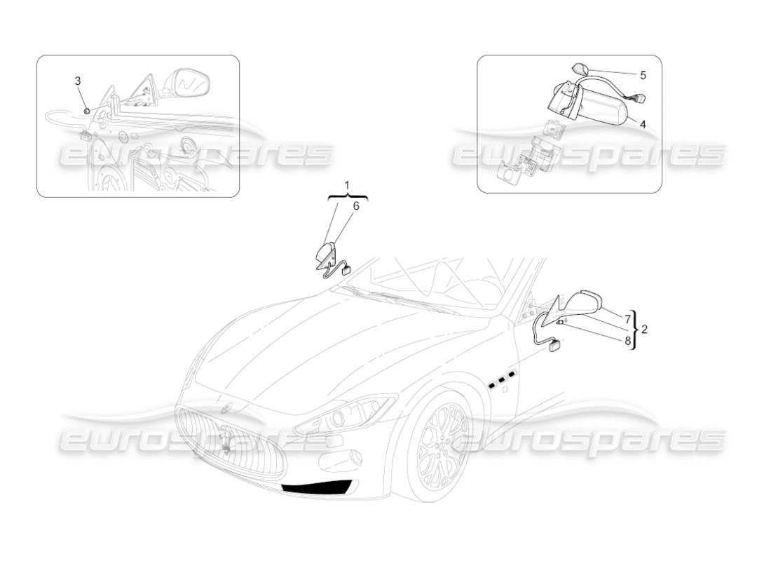 maserati grancabrio (2010) 4.7 schéma des pièces des rétroviseurs internes et externes