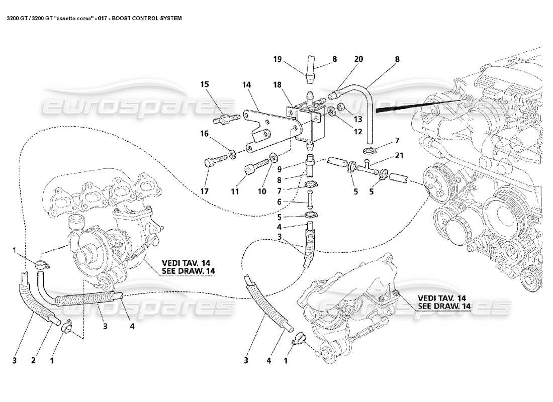 maserati 3200 gt/gta/assetto corsa système de contrôle de suralimentation schéma des pièces