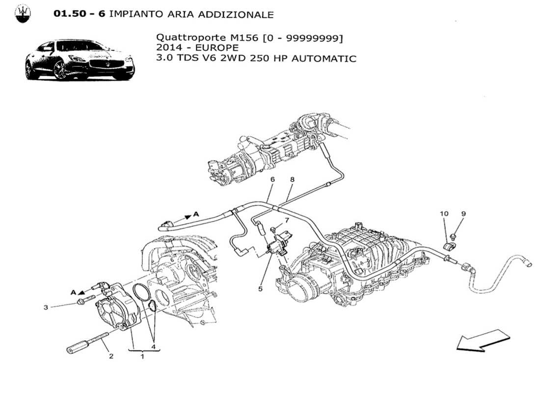 maserati qtp. v6 3.0 tds 250bhp 2014 schéma des pièces du système d'air supplémentaire