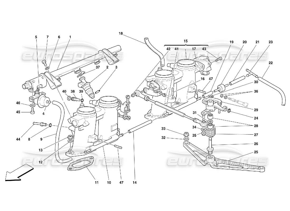 ferrari 355 (5.2 motronic) schéma des pièces des supports d'accélérateur et des commandes