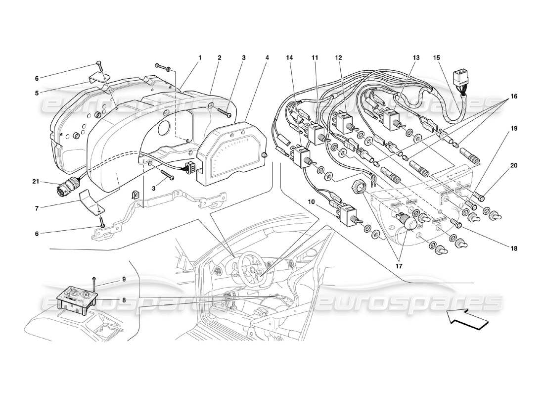 ferrari 360 challenge (2000) instruments du tableau de bord schéma des pièces