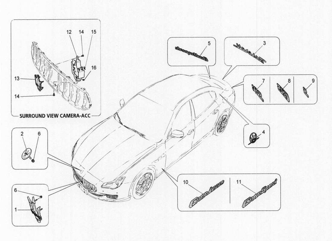 maserati qtp. v6 3.0 bt 410bhp 2wd 2017 diagramme des pièces des garnitures, marques et symboles