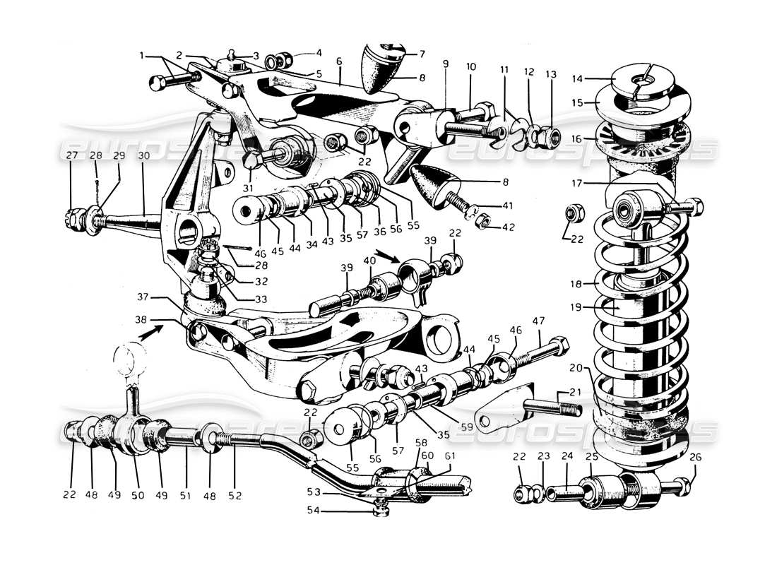 ferrari 275 gtb/gts 2 cam suspension avant schéma des pièces