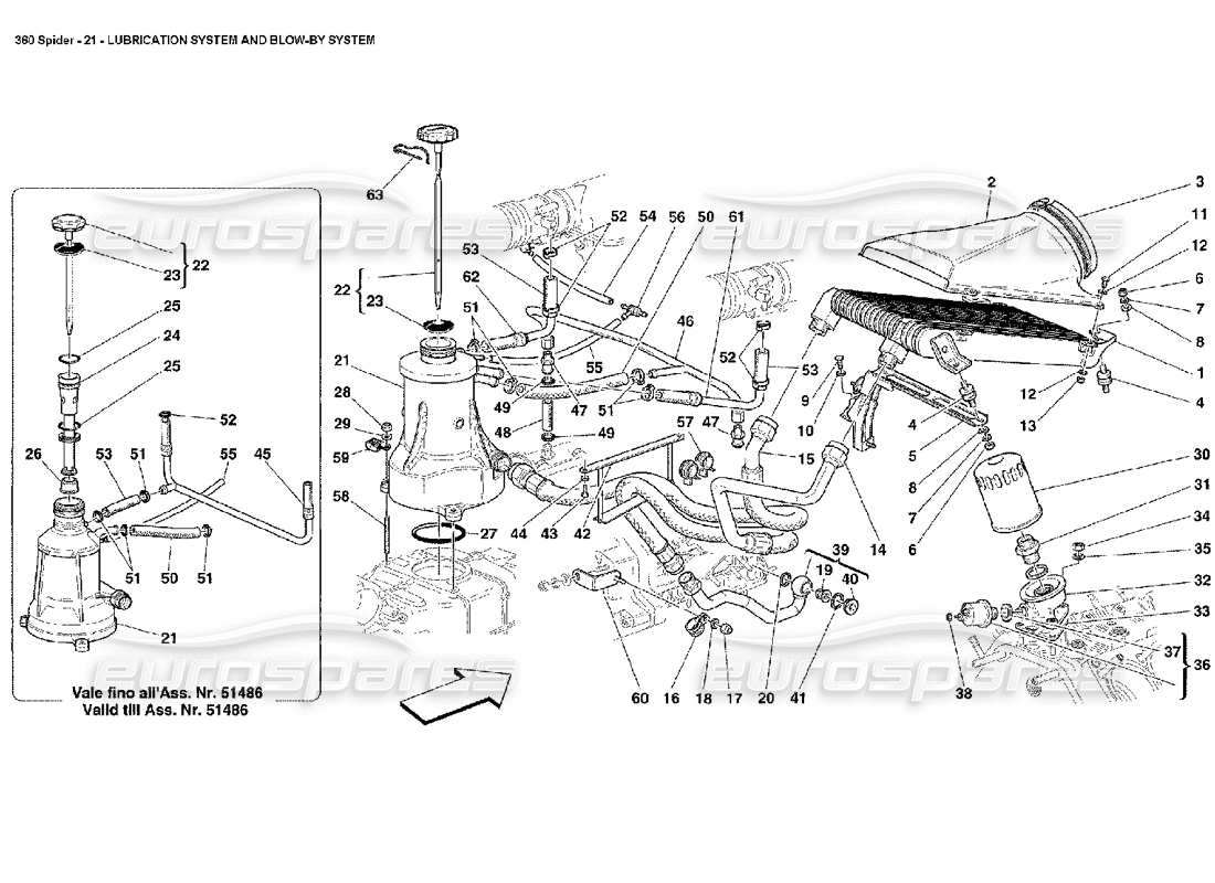 ferrari 360 spider système de lubrification et système blow-by schéma des pièces