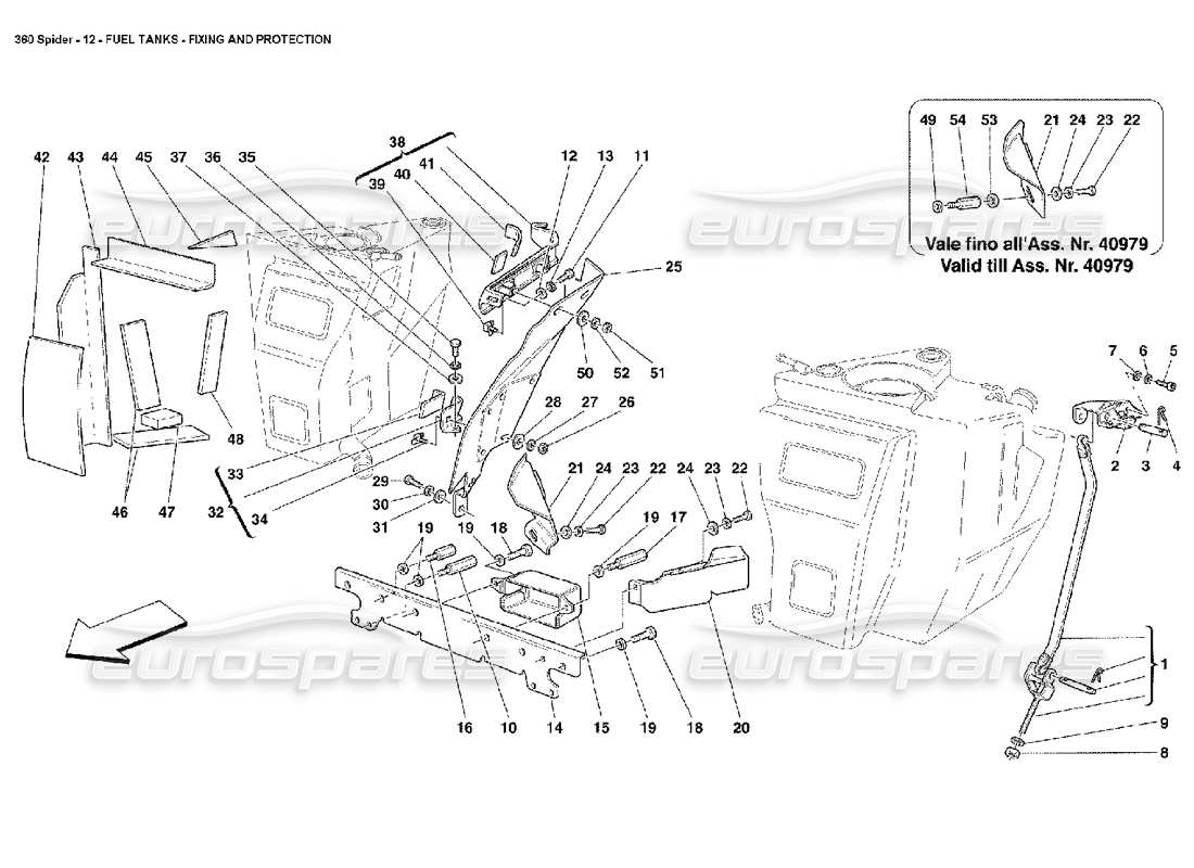 ferrari 360 spider réservoirs de carburant - fixation et protection schéma des pièces