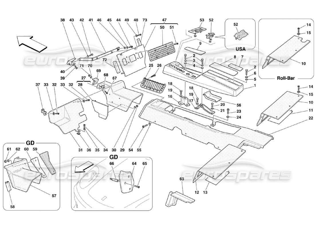 ferrari 360 challenge stradale tunnel - ossature et accessoires schéma des pièces