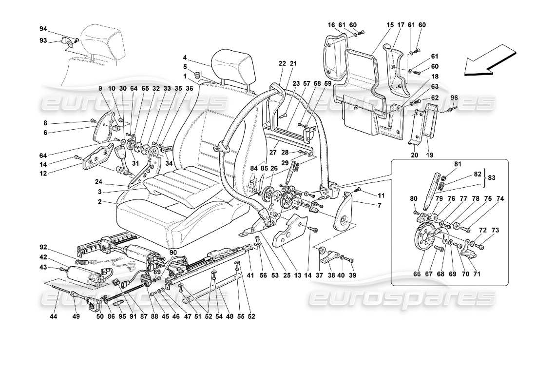 ferrari 355 (2.7 motronic) schéma des pièces des sièges et ceintures de sécurité