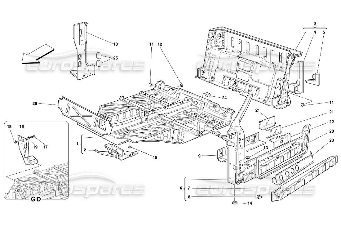 ferrari 355 (2.7 motronic) diagramme de pièce des structures de pièces centrales