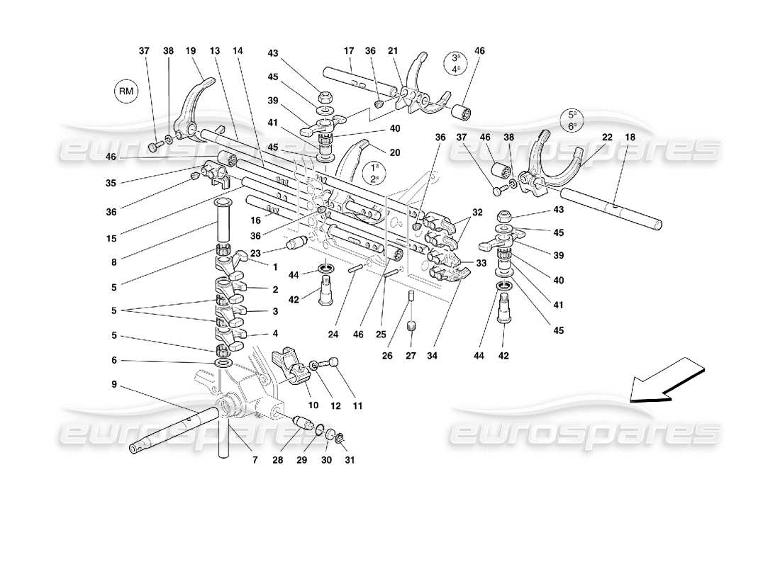 ferrari 355 (2.7 motronic) diagramme des pièces des commandes intérieures de la boîte de vitesses