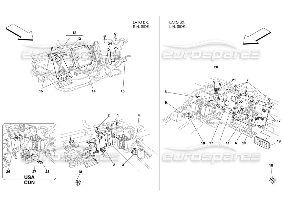 ferrari 360 challenge stradale postes de commande de l'habitacle arrière schéma des pièces