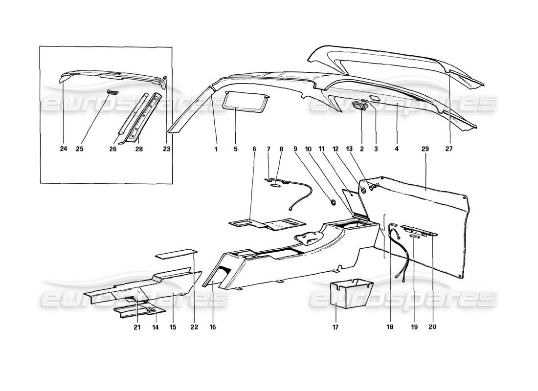 ferrari 308 gtb (1980) diagramme des parties du tunnel et du toit