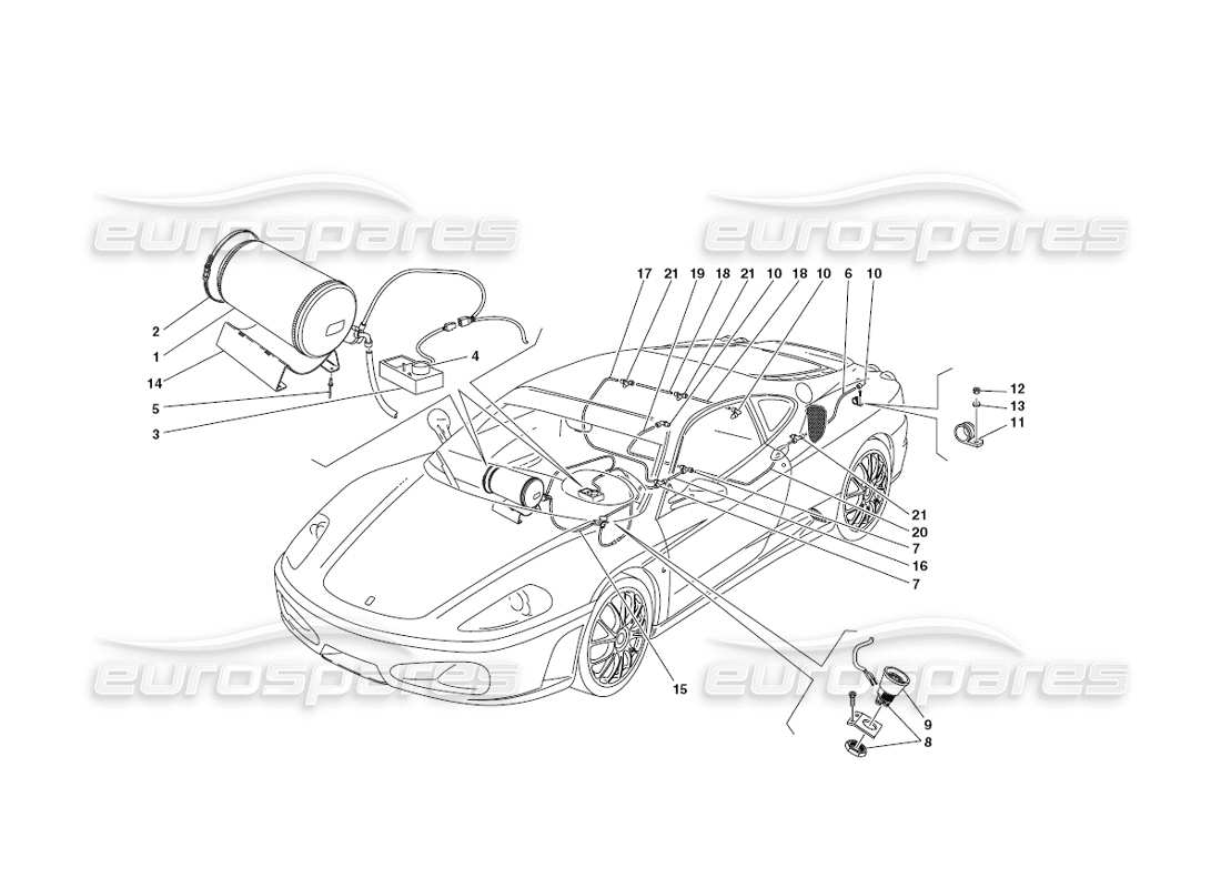 ferrari 430 challenge (2006) système ignifuge schéma des pièces