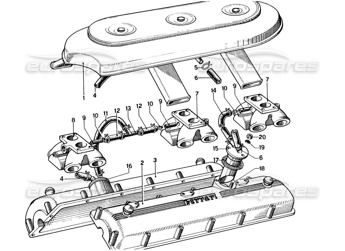 ferrari 330 gtc coupe filtre à air avec diagramme des pièces de soufflage