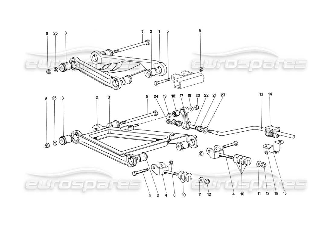 ferrari 208 turbo (1989) suspension arrière - triangles de suspension (à partir de la voiture n° 76626) schéma des pièces