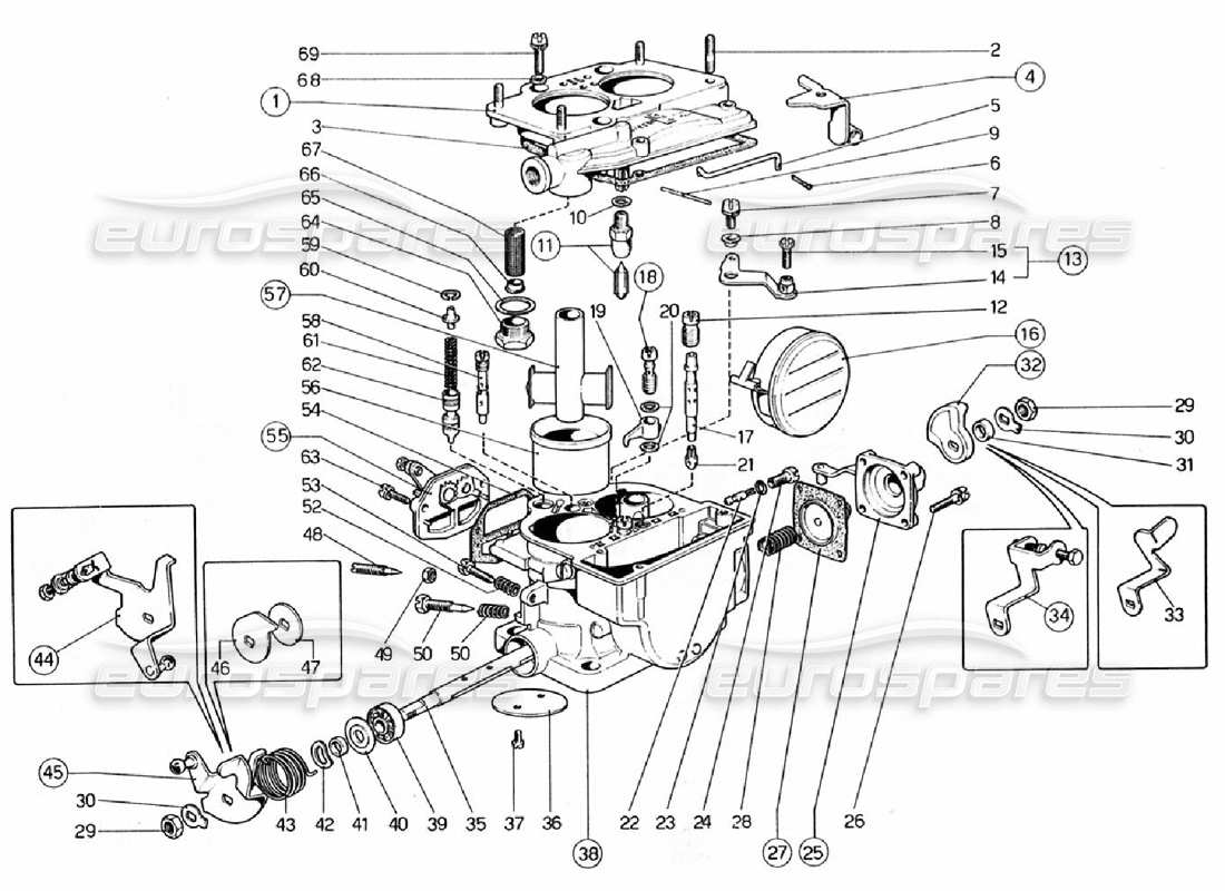 ferrari 308 gtb (1976) carburateurs (weber 40 dcnf 57 - 58 - 59 - 60) schéma des pièces