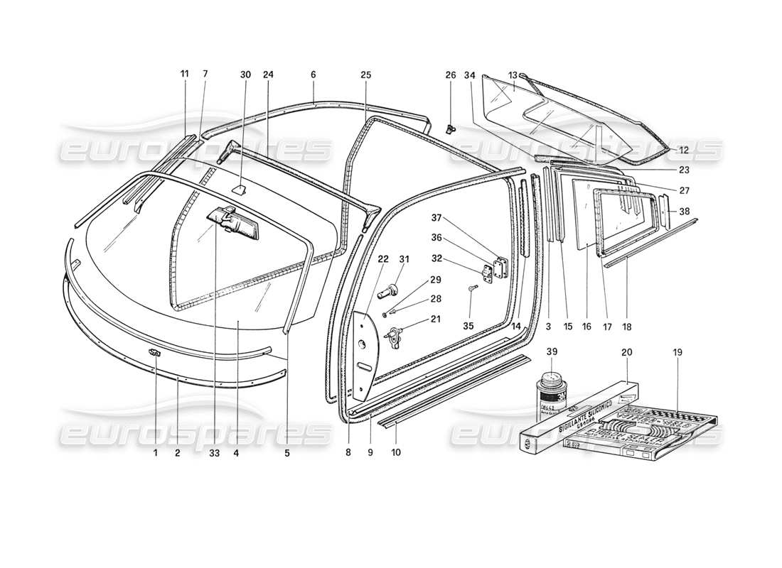 ferrari 208 turbo (1989) diagramme des pièces de lunettes