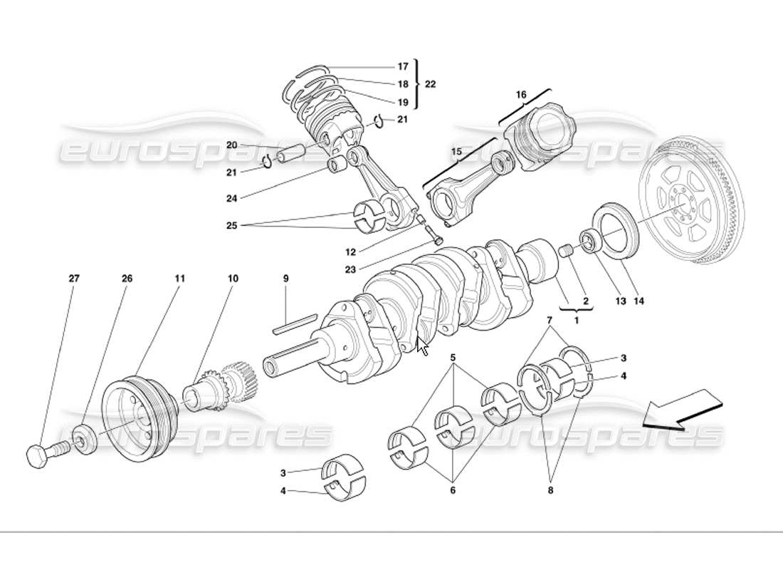 ferrari 360 modena diagramme des pièces du vilebrequin, des bielles et des pistons