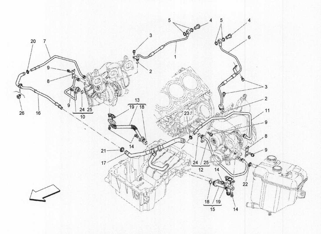 maserati qtp. v6 3.0 bt 410bhp 2wd 2017 système de turbocompression : lubrification et refroidissement schéma des pièces