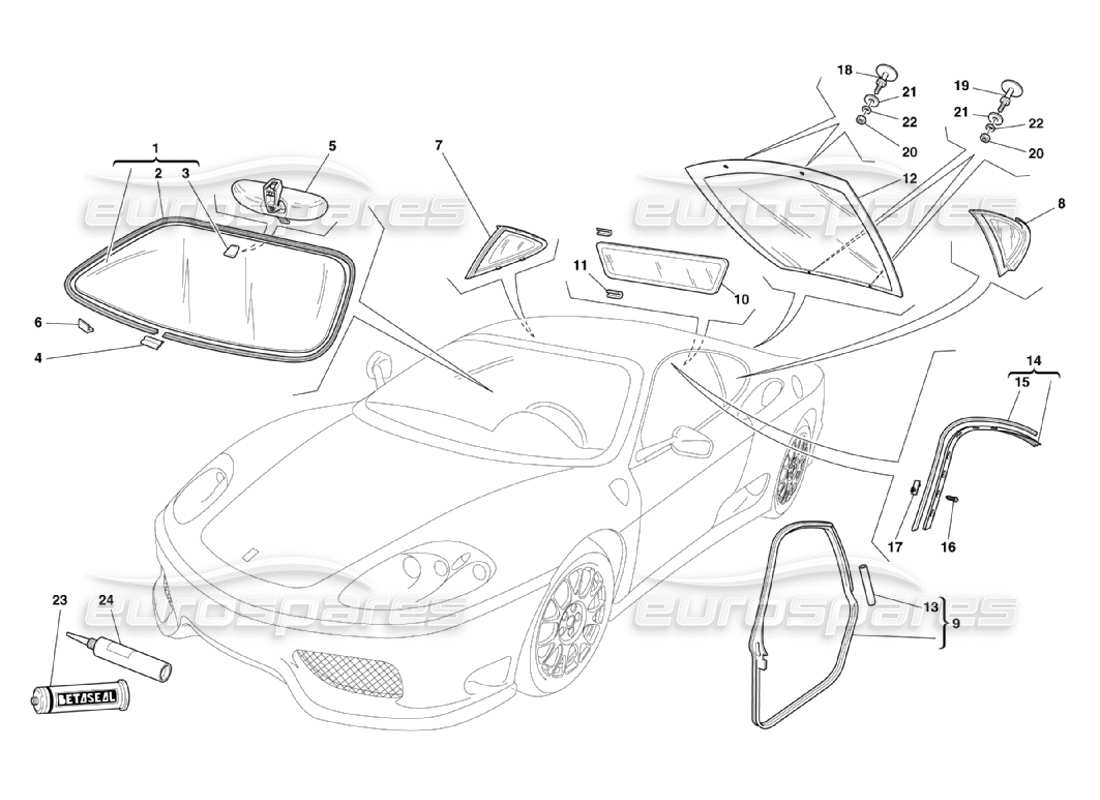 ferrari 360 challenge stradale verres et joints schéma des pièces
