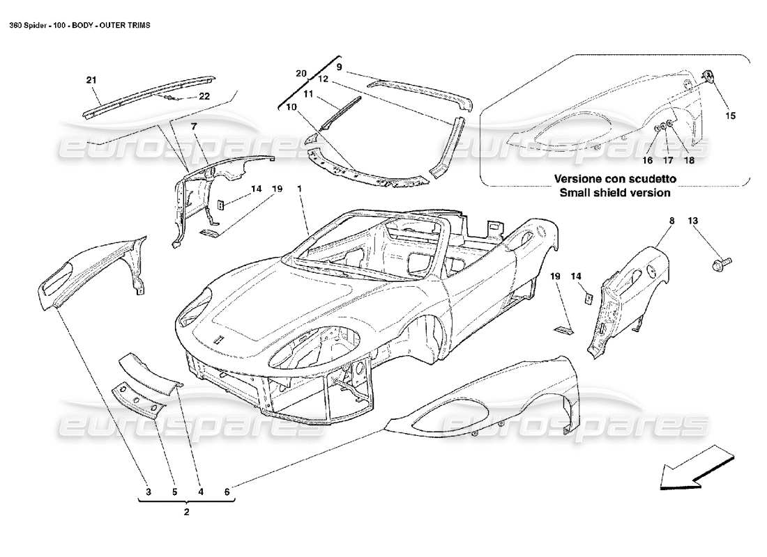 ferrari 360 spider carrosserie - garnitures extérieures schéma des pièces