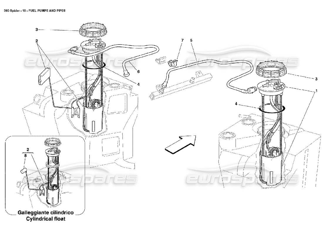 ferrari 360 spider pompes à carburant et tuyaux schéma des pièces