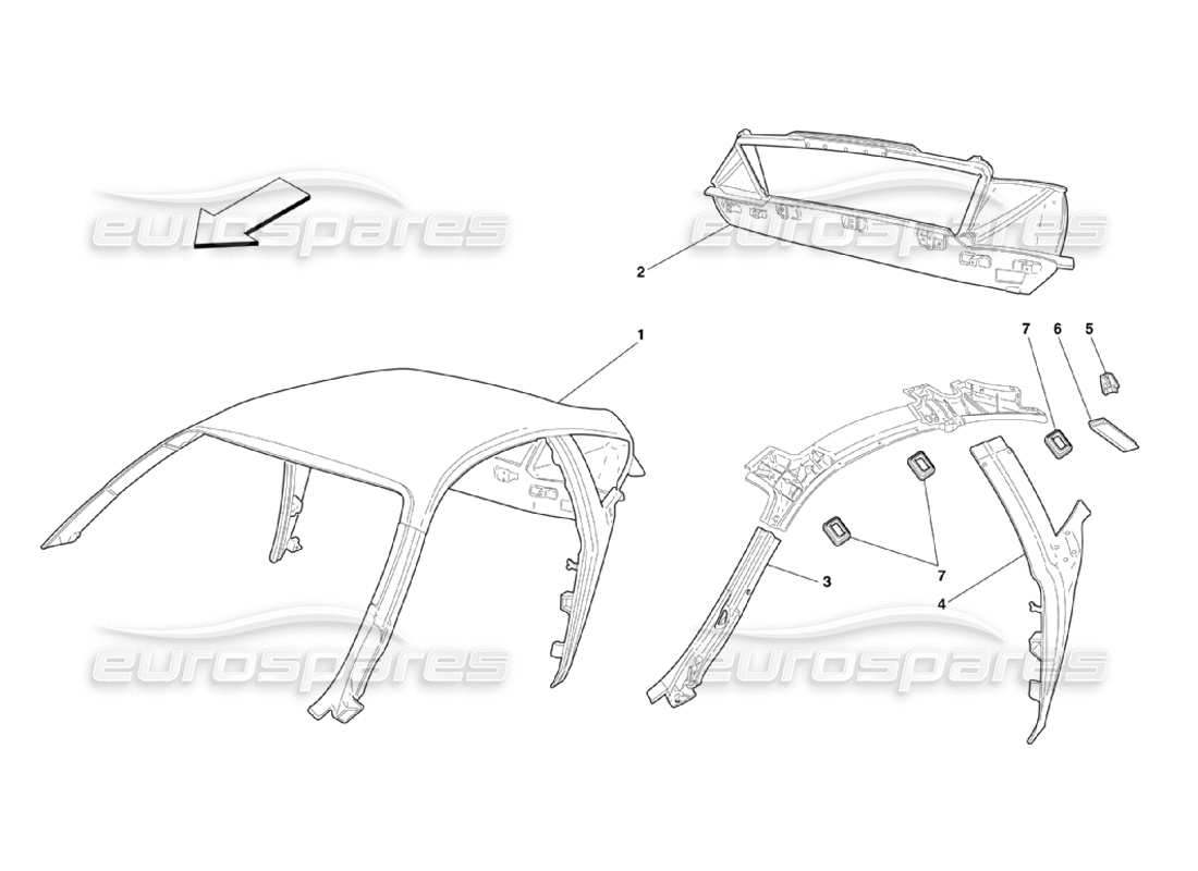 ferrari 360 challenge stradale toiture - structure schéma des pièces