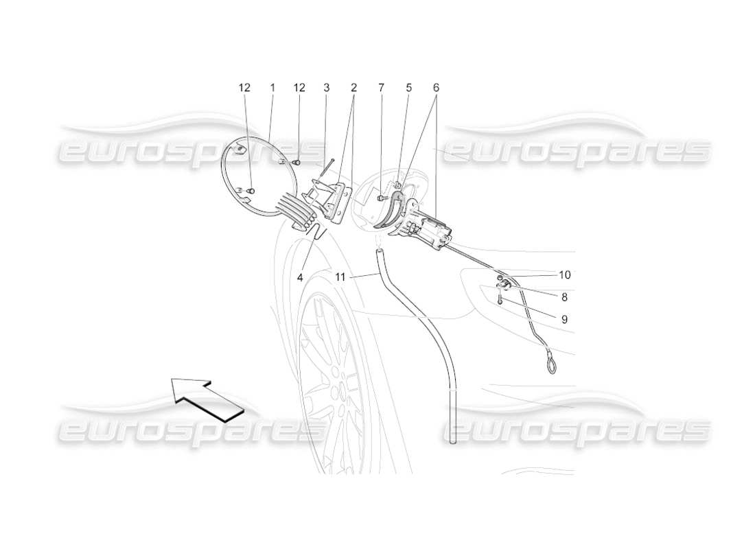 maserati grancabrio (2010) 4.7 schéma des pièces de la porte et des commandes du réservoir de carburant