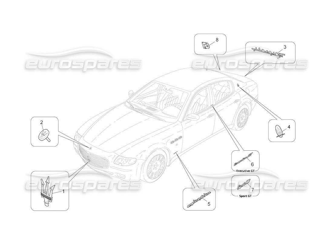 maserati qtp. (2011) 4.7 auto diagramme des pièces des garnitures, marques et symboles