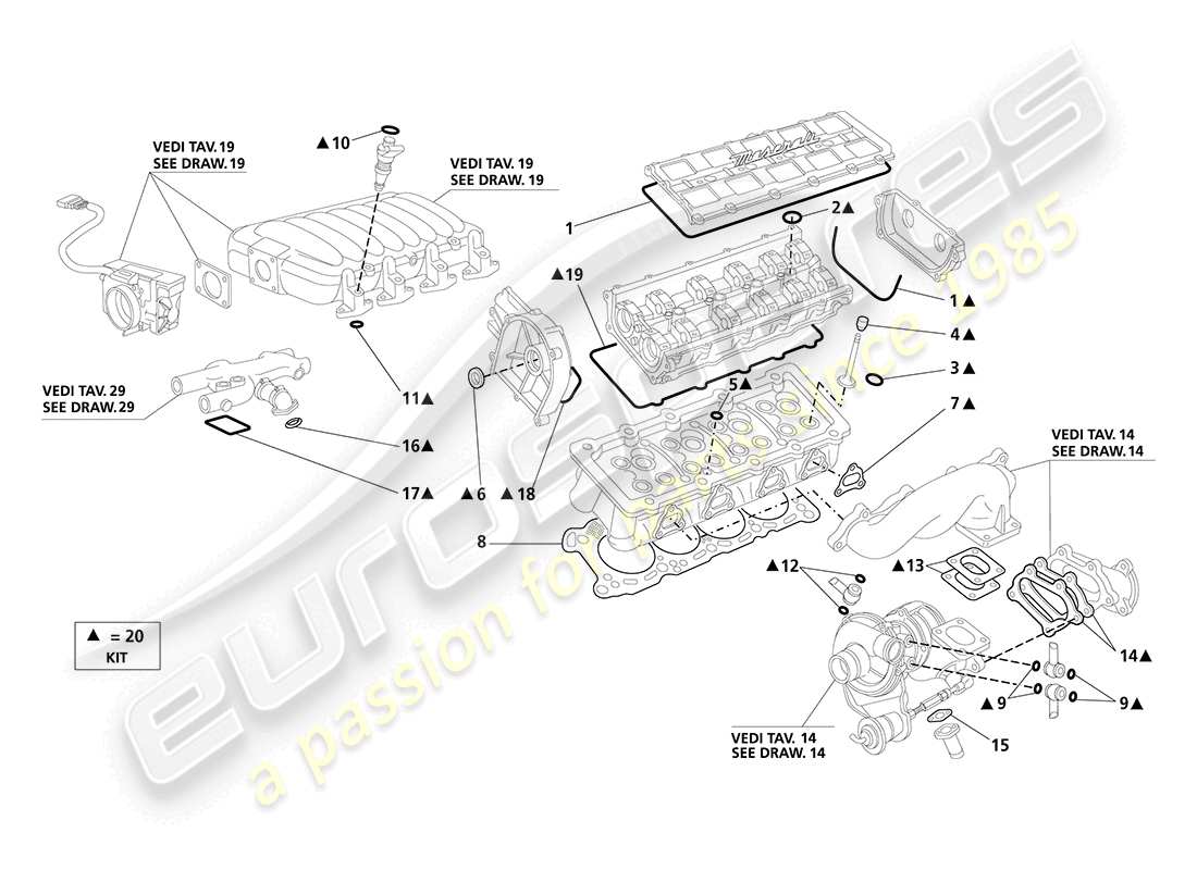 maserati 3200 gt/gta/assetto corsa joints et joints : diagramme des pièces de culasse