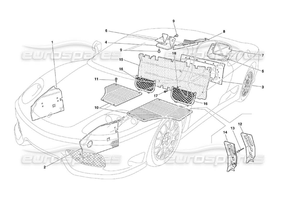 ferrari 360 challenge stradale isolations et tapis d'habitacle schéma des pièces