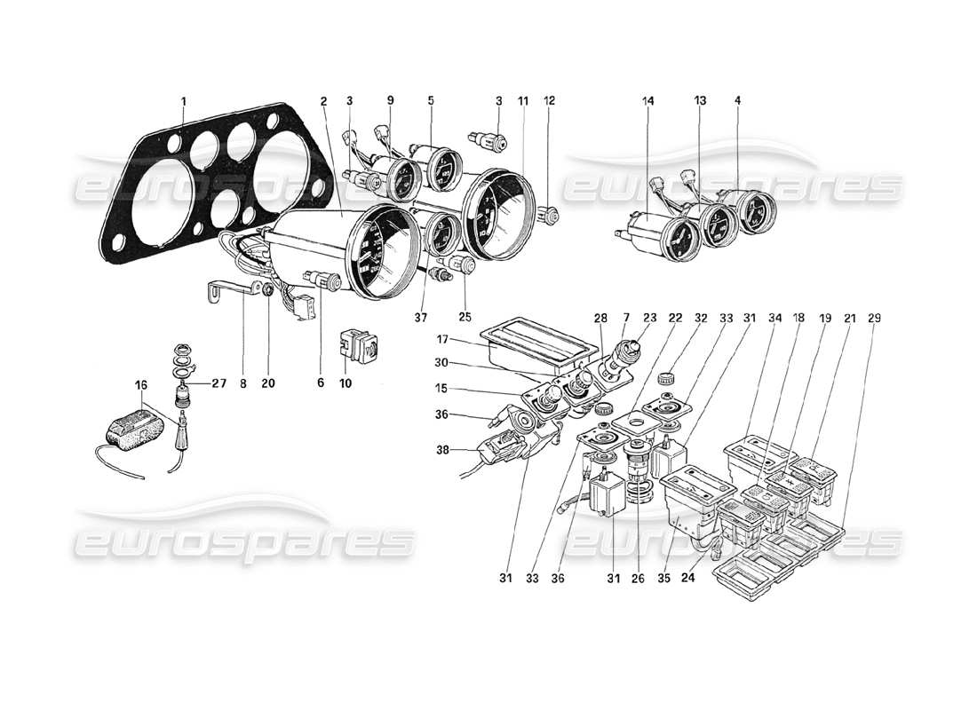 ferrari 208 turbo (1989) instruments et accessoires schéma des pièces