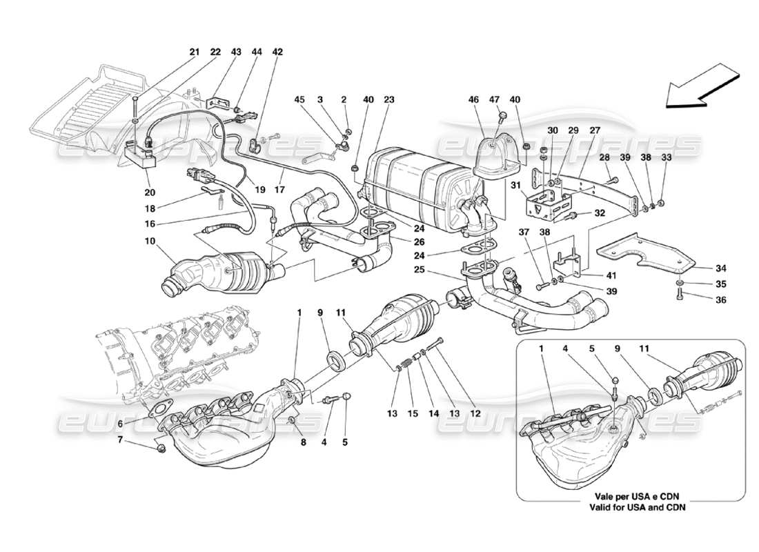 ferrari 360 challenge stradale système d'échappement schéma des pièces