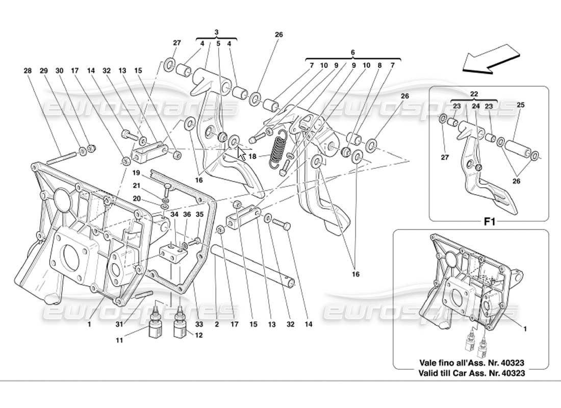 ferrari 360 modena schéma des pièces des pédales