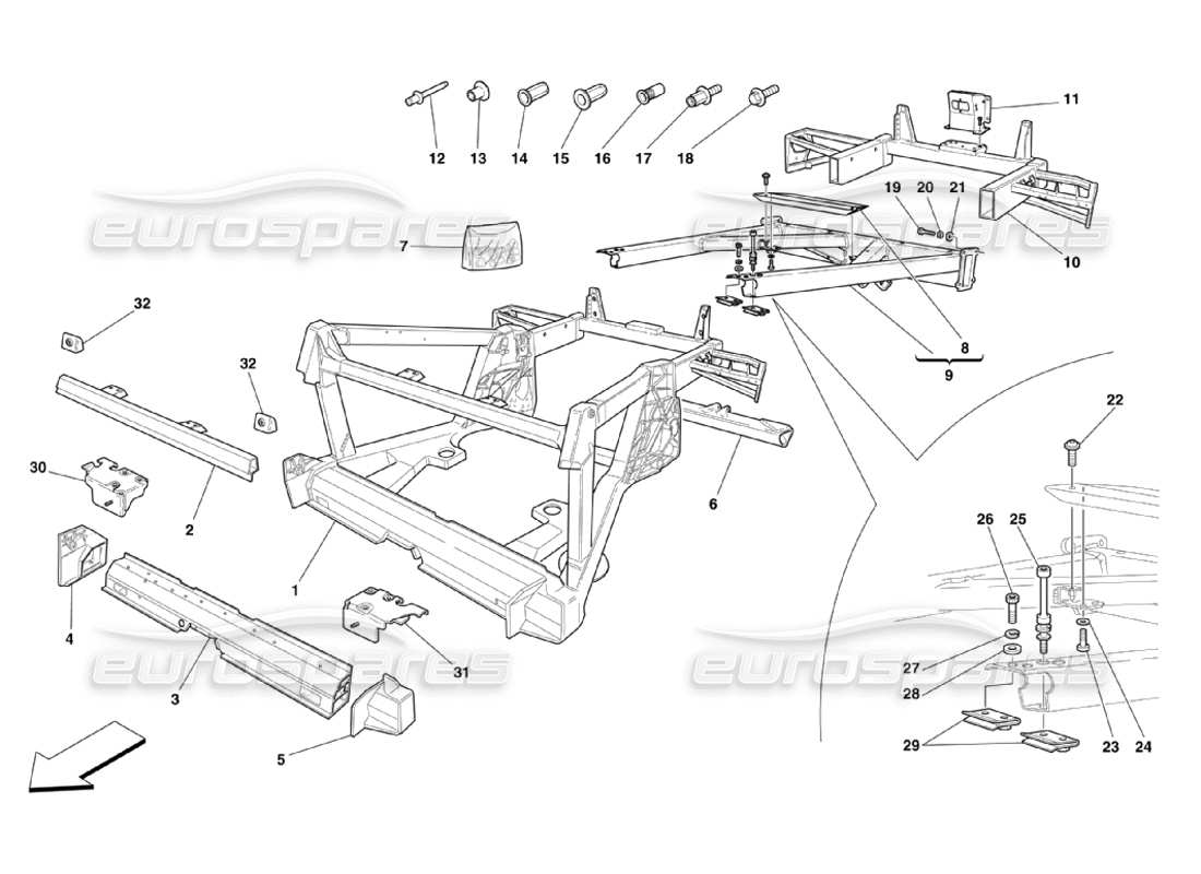 ferrari 360 challenge stradale châssis - structures et plaques d'éléments arrière schéma des pièces