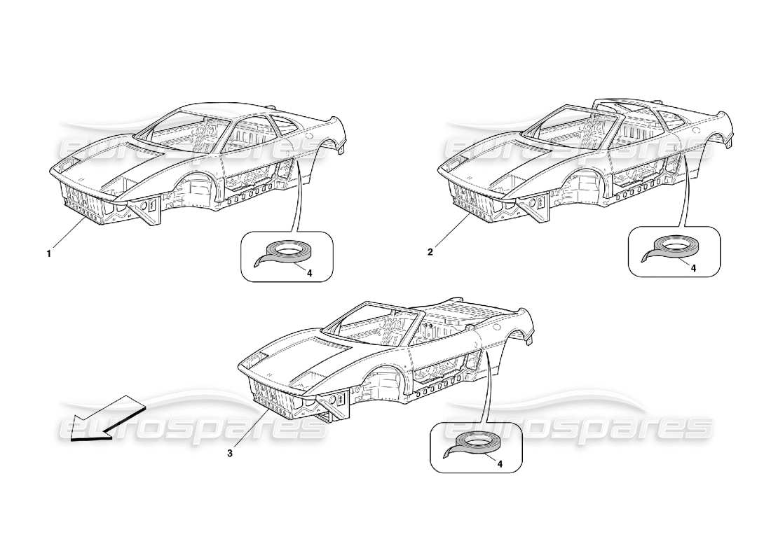 ferrari 355 (5.2 motronic) corps - unités générales schéma des pièces