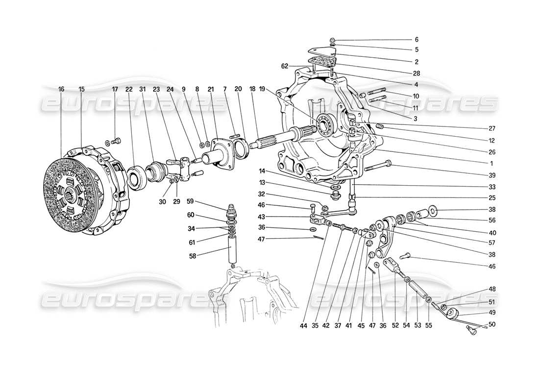 ferrari 208 turbo (1989) embrayage et commandes schéma des pièces