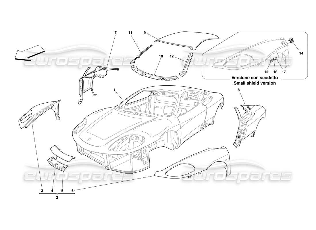 ferrari 360 challenge (2000) carrosserie - diagramme des pièces des garnitures extérieures
