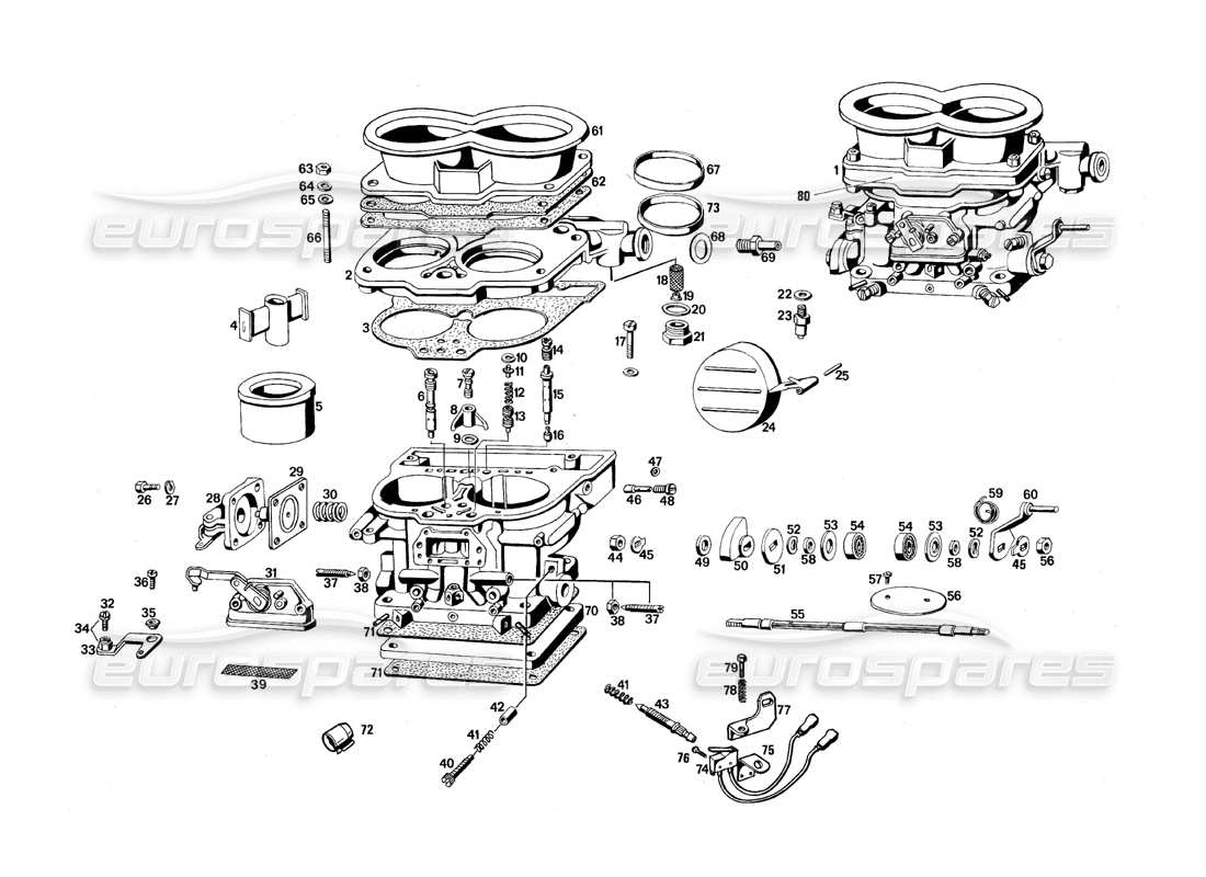 maserati qtp.v8 4.9 (s3) 1979 carburateur schéma des pièces