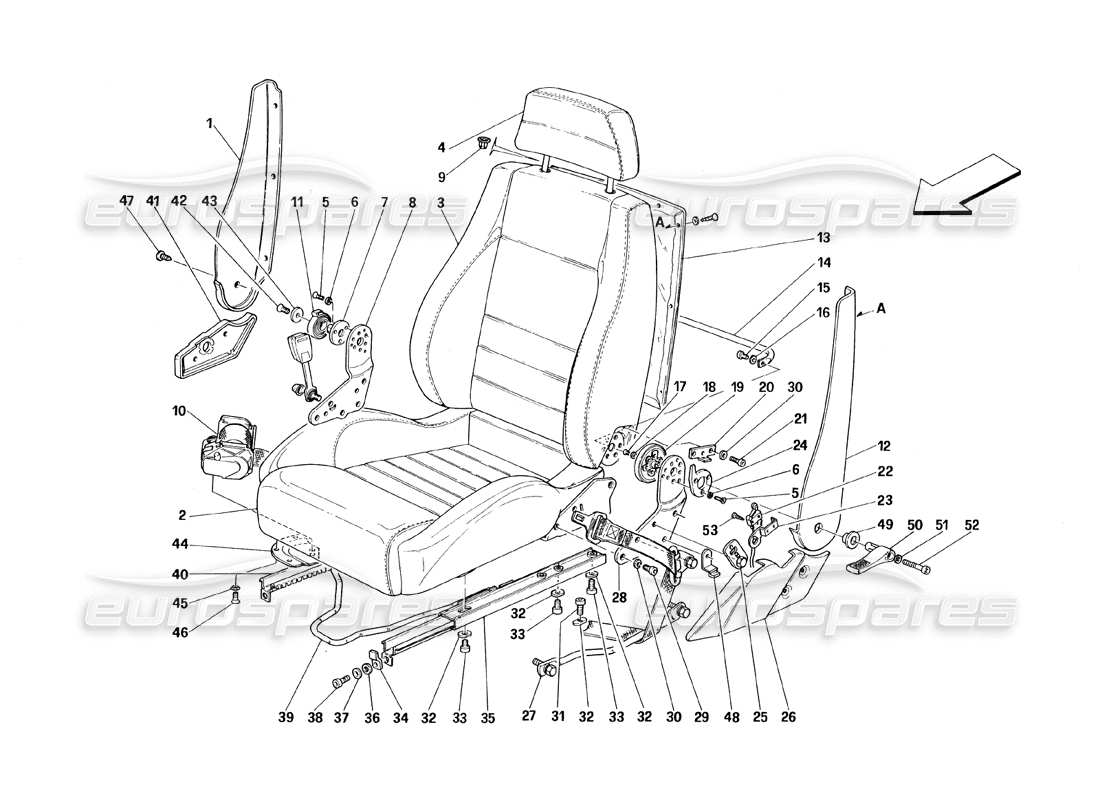 ferrari 348 (1993) tb / ts schéma des pièces des sièges et ceintures de sécurité